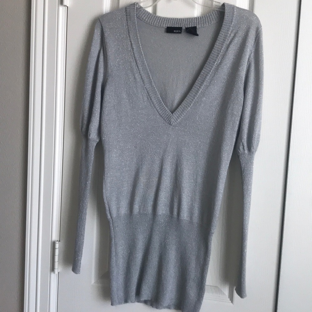 Silver Glitter Deep V neck holiday sweater!